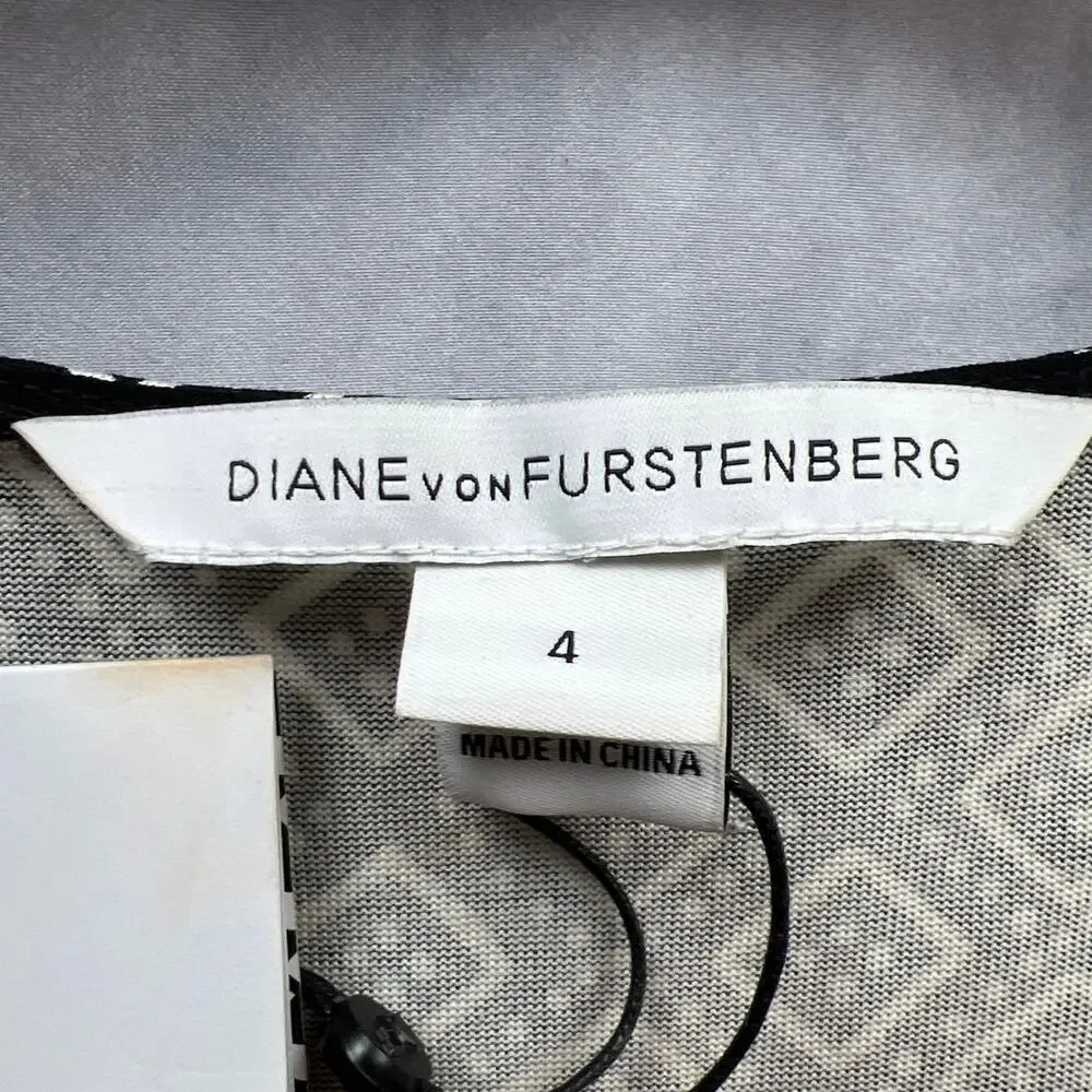Diane Von Furstenberg Eugenia Silk Shift Dress V-Neck Dot Diamond Black Size 4 - Picture 9 of 12